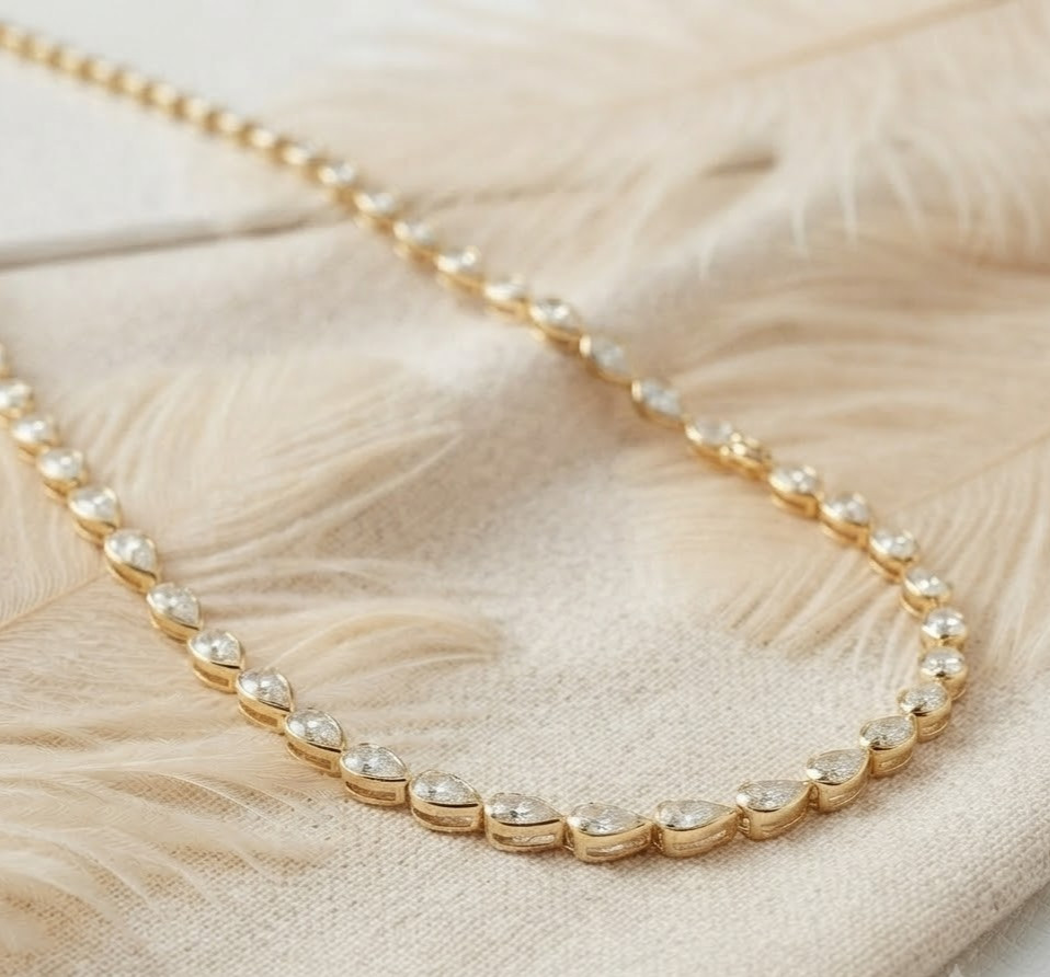 Natural Moissanite Pear Gold Tone Bezel Set Women Necklace 925 Sterling Silver