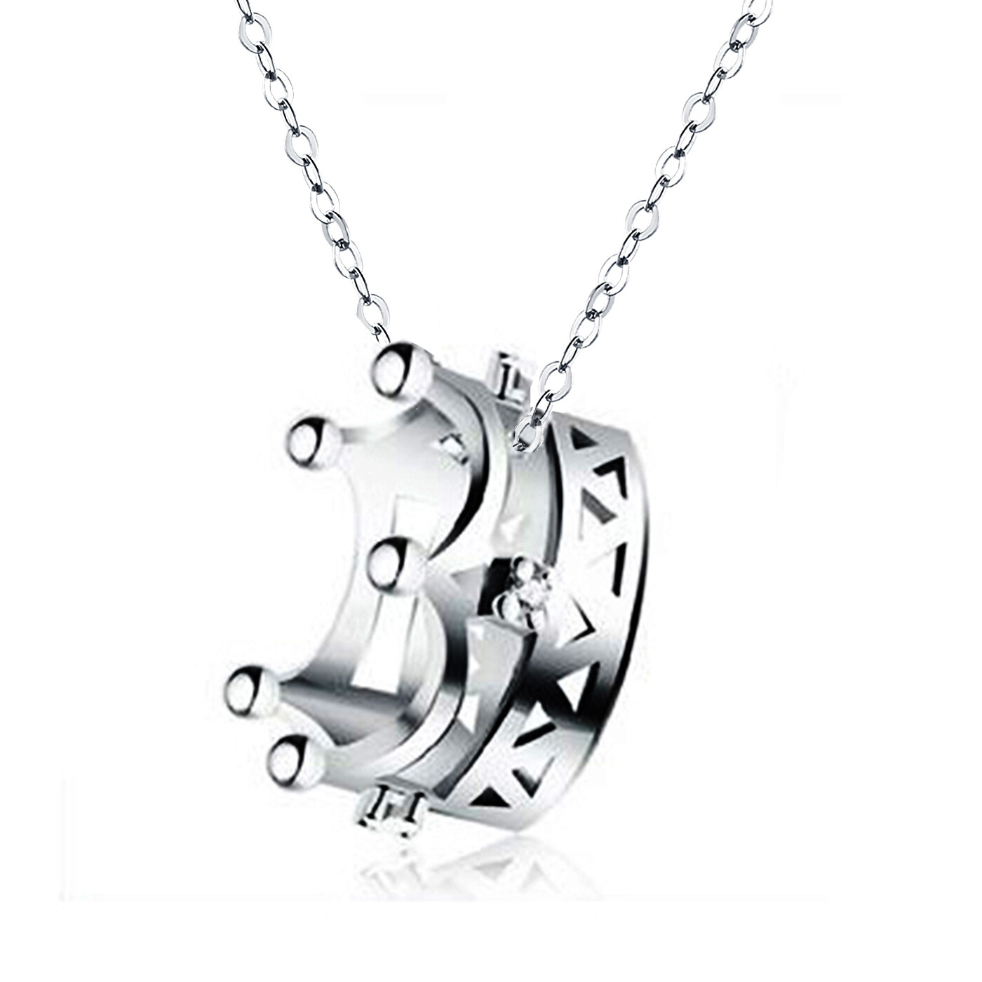 14k White Gold Plated Cubic Zirconia Princess Crown Pendant Necklace for Women