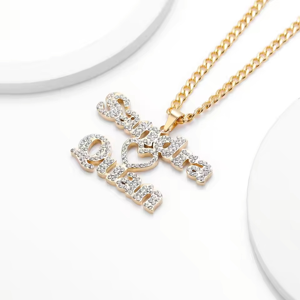 Custom Name Cubic Zirconia Box Chain Pendant Necklace Jewelry Star Heart Crown