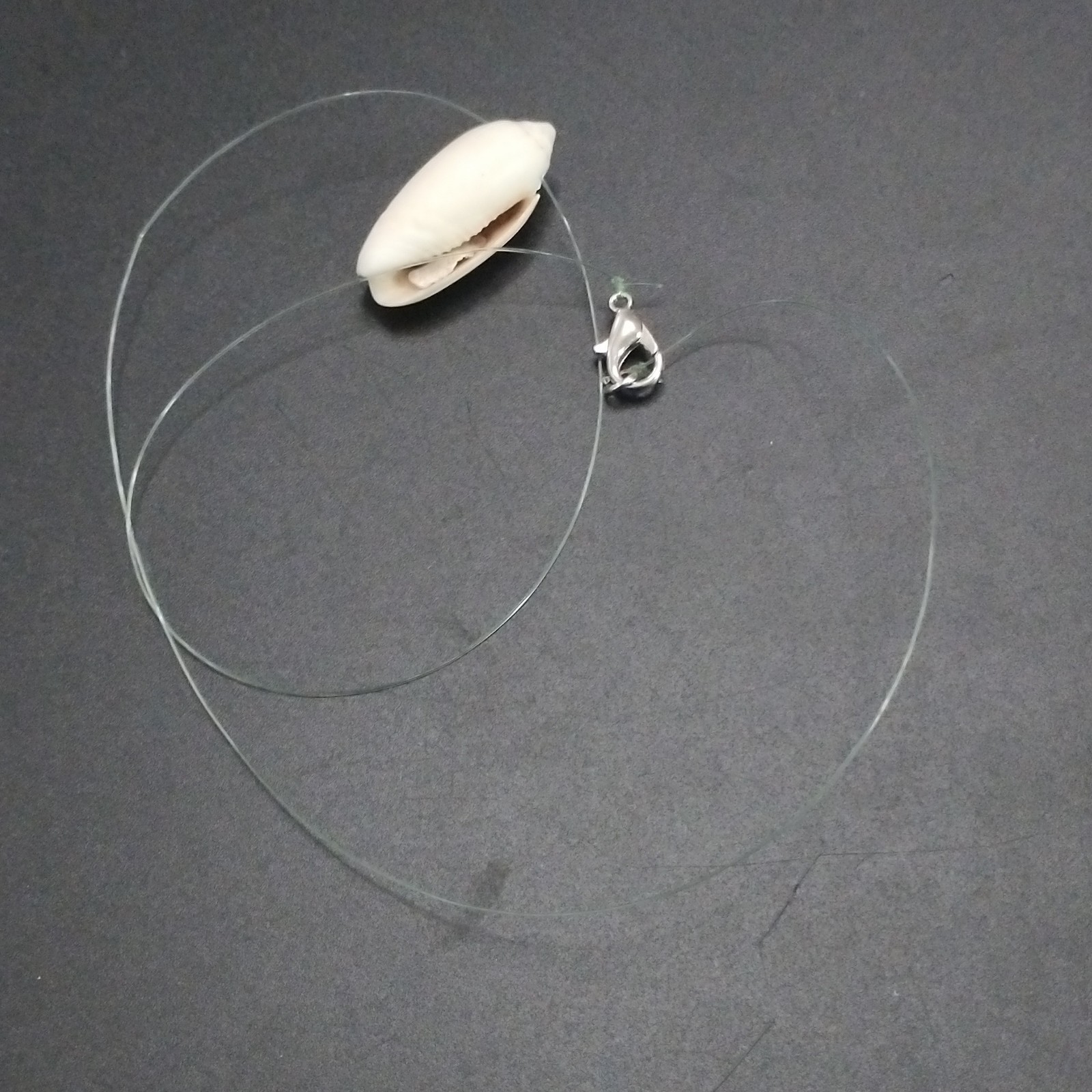 White Natural Shell Charm Pendant Necklace Clear Cord Lobster Clasp Beach
