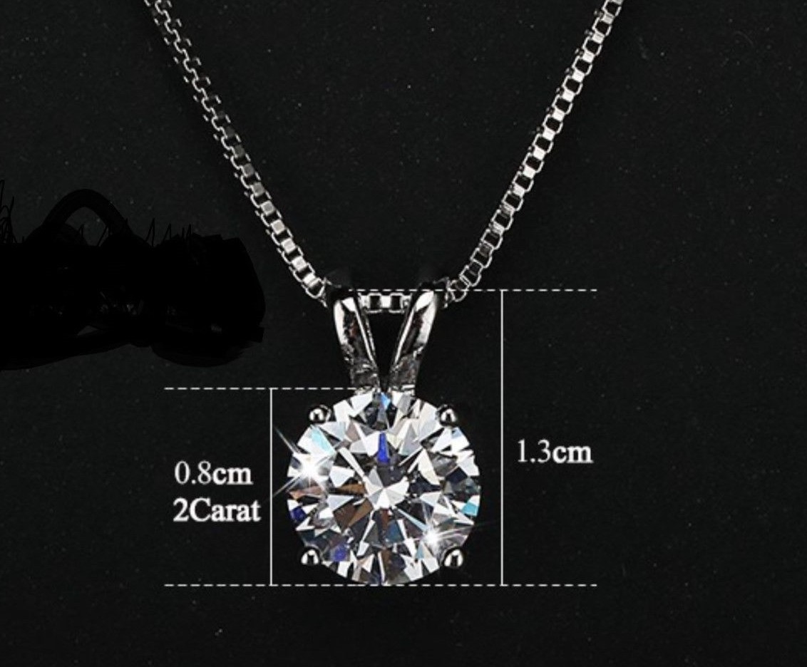 2 Carats Platinum Plated Silver Solitaire Cubic Zirconia Pendant Necklace N18