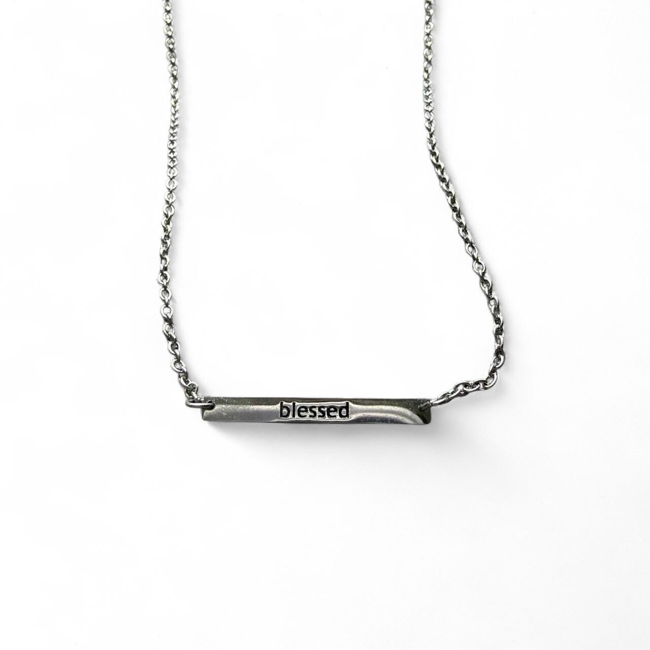 Silver Engraved ‘Blessed’ Bar Necklace with Adjustable Chain