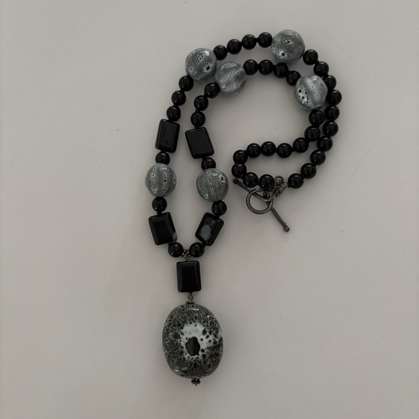 Boho Stone And Bead Necklace Black Grey