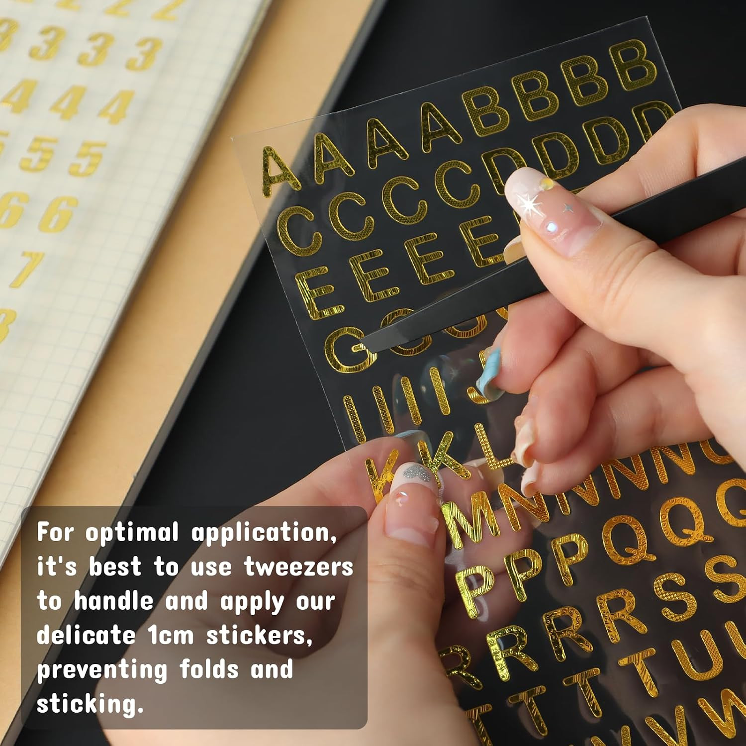 Gold Alphabet & Number Stickers, Small Glitter Self Adhesive (10 Sheets) | Ideal