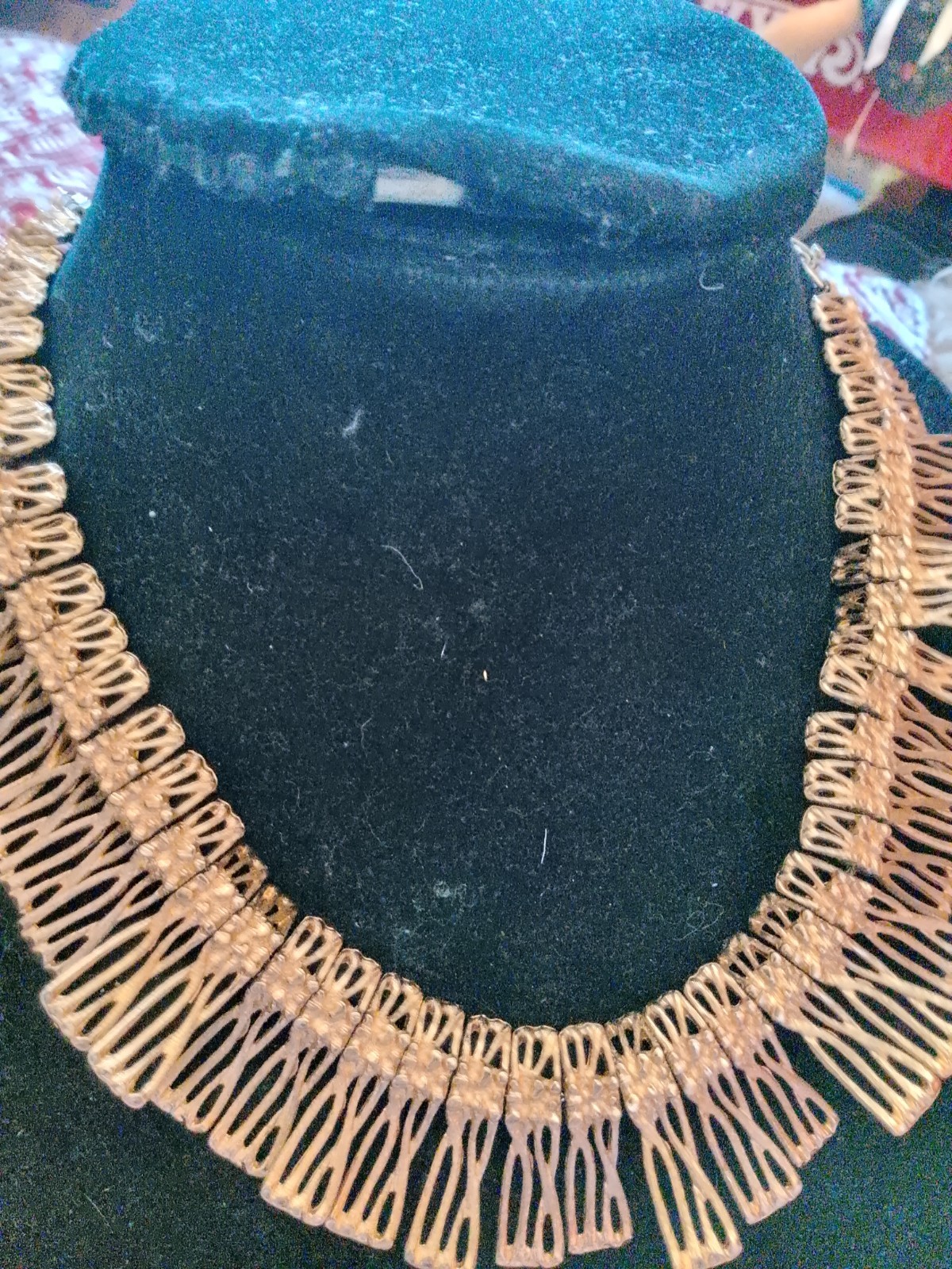 Gold Tone Metal Fringe Bib Statement Collar Necklace No Stone
