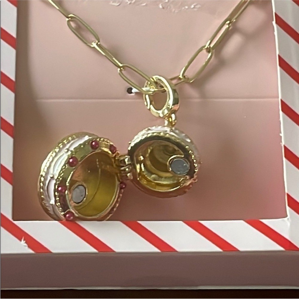 Gold and Pink Cake locket Pendant Necklace