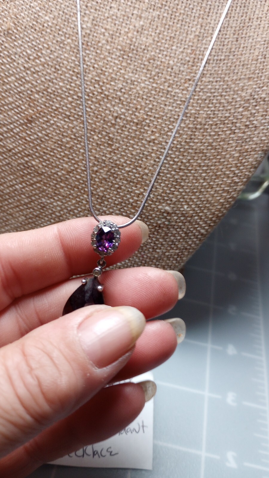 925 Marked Chain Amythest Oval,round Purple,colorless Stoned 18″necklace