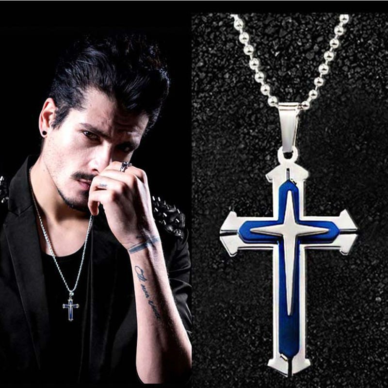 Boys Mens Stainless Steel Vintage Cross Necklace Men Women Pendant Best Gift