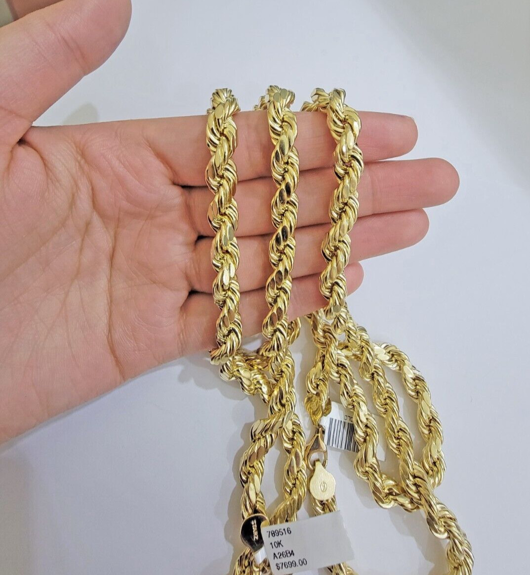 10k Yellow Gold Rope Chain Necklace 24 Inch 8mm Diamond Cuts Men’s REAL 10KT