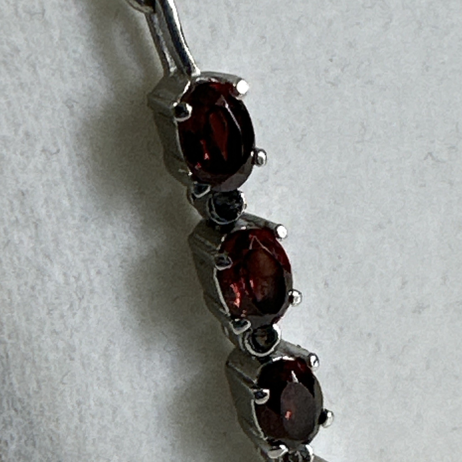 Stainless Steel Station Bar Link Necklace Red Oval Stones Prong Lobster Clasp