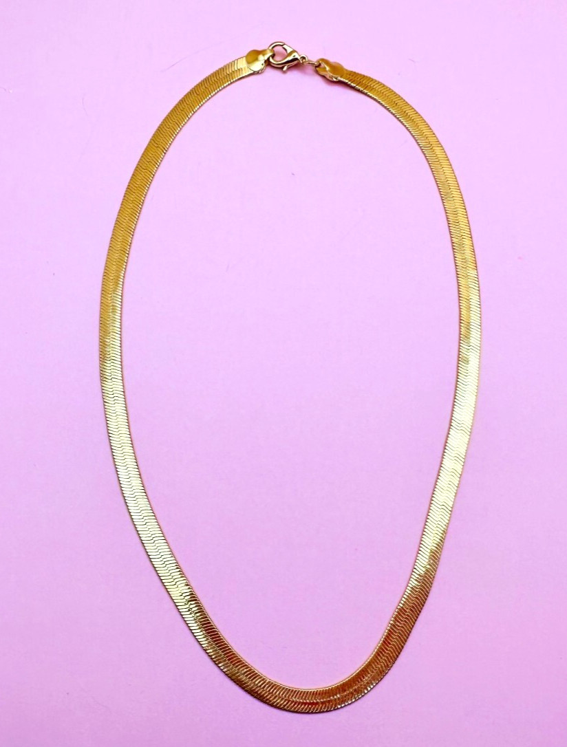 Gold Tone Flat Herringbone Necklace Vintage