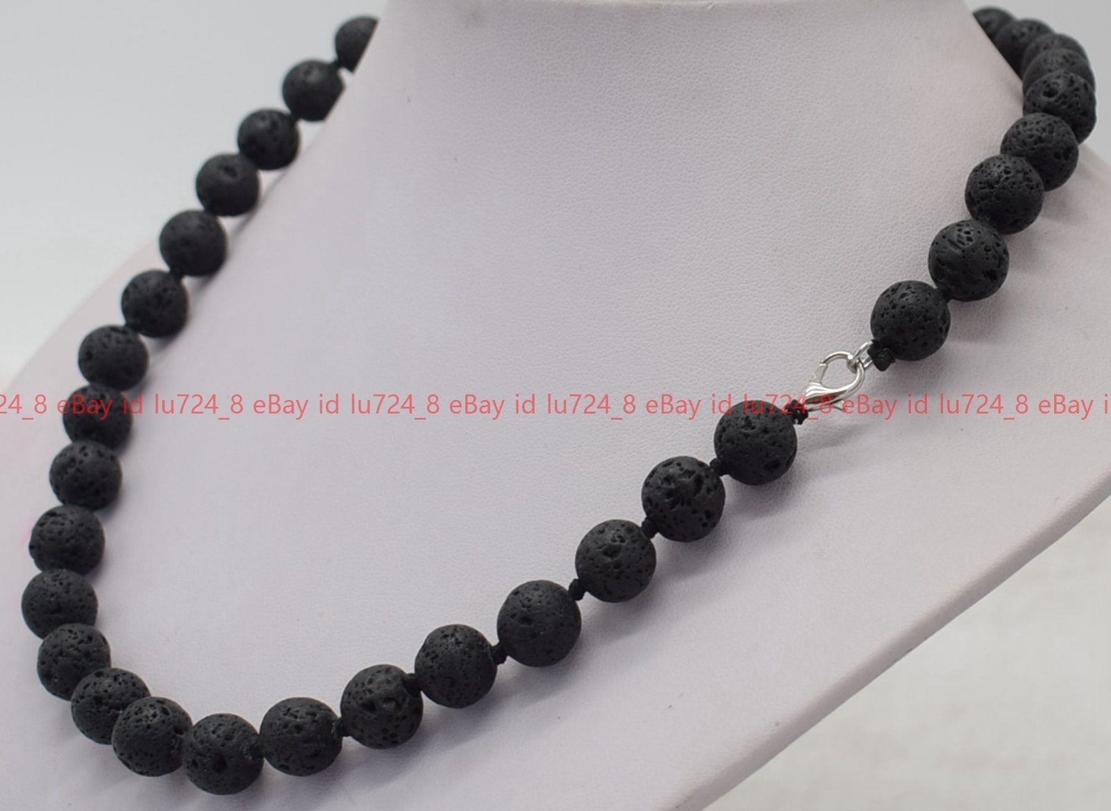 Fashion Jewelry 10mm Natural Black Lava Rock Gemstone Round Beads Necklace