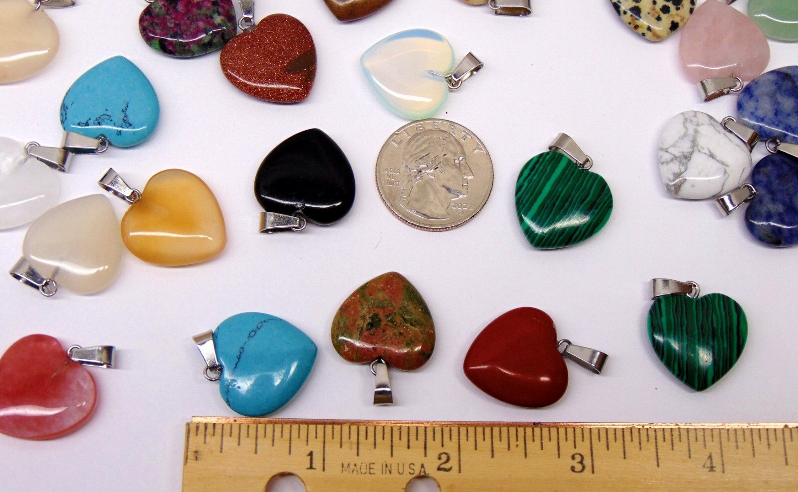 Ten Different 20mm GemStone Heart Pendants Mix with bail to make necklace 3/4″