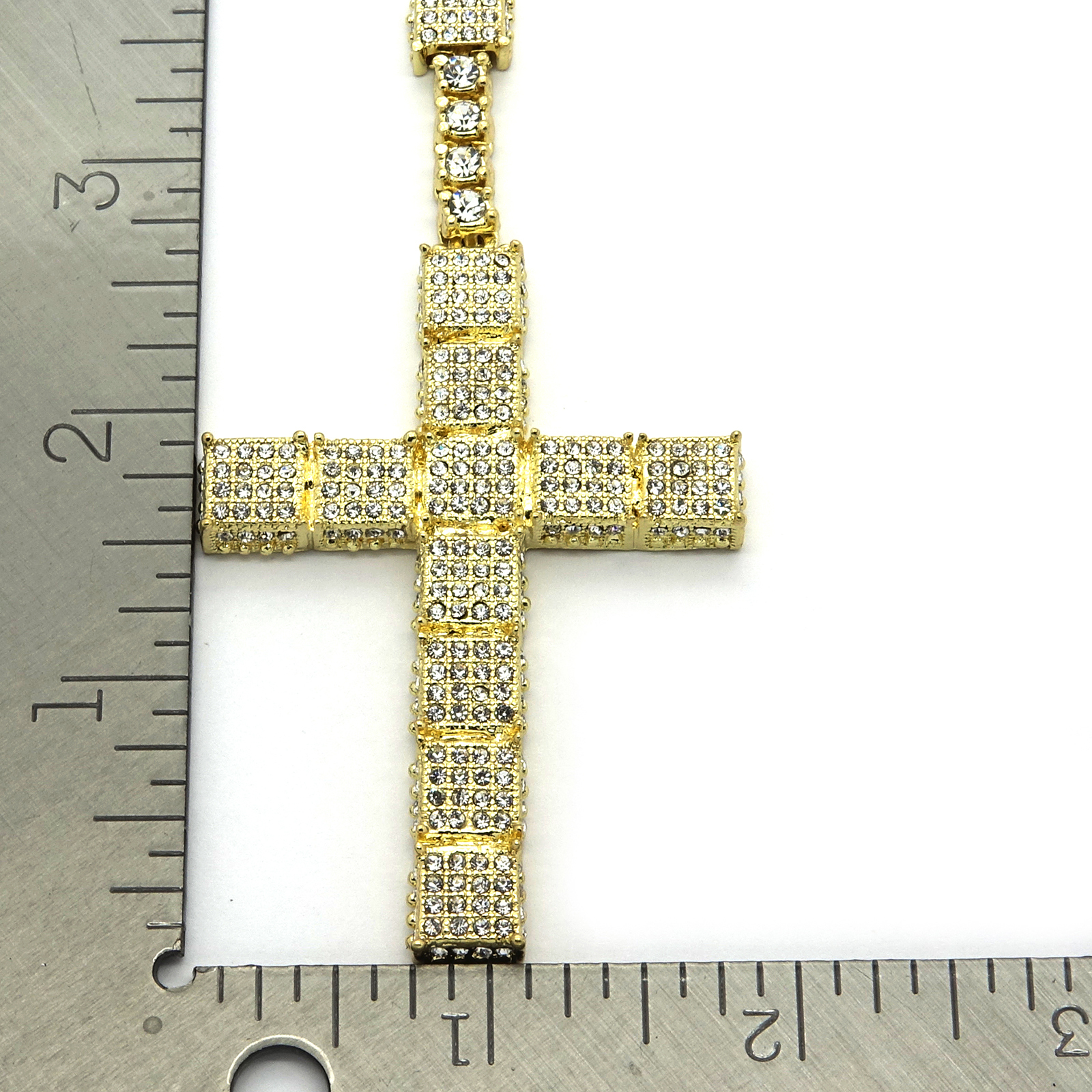 14k Gold Plated Cubic-Zirconia Rosary 3D Cube Cluster Guadalupe Necklace Cross