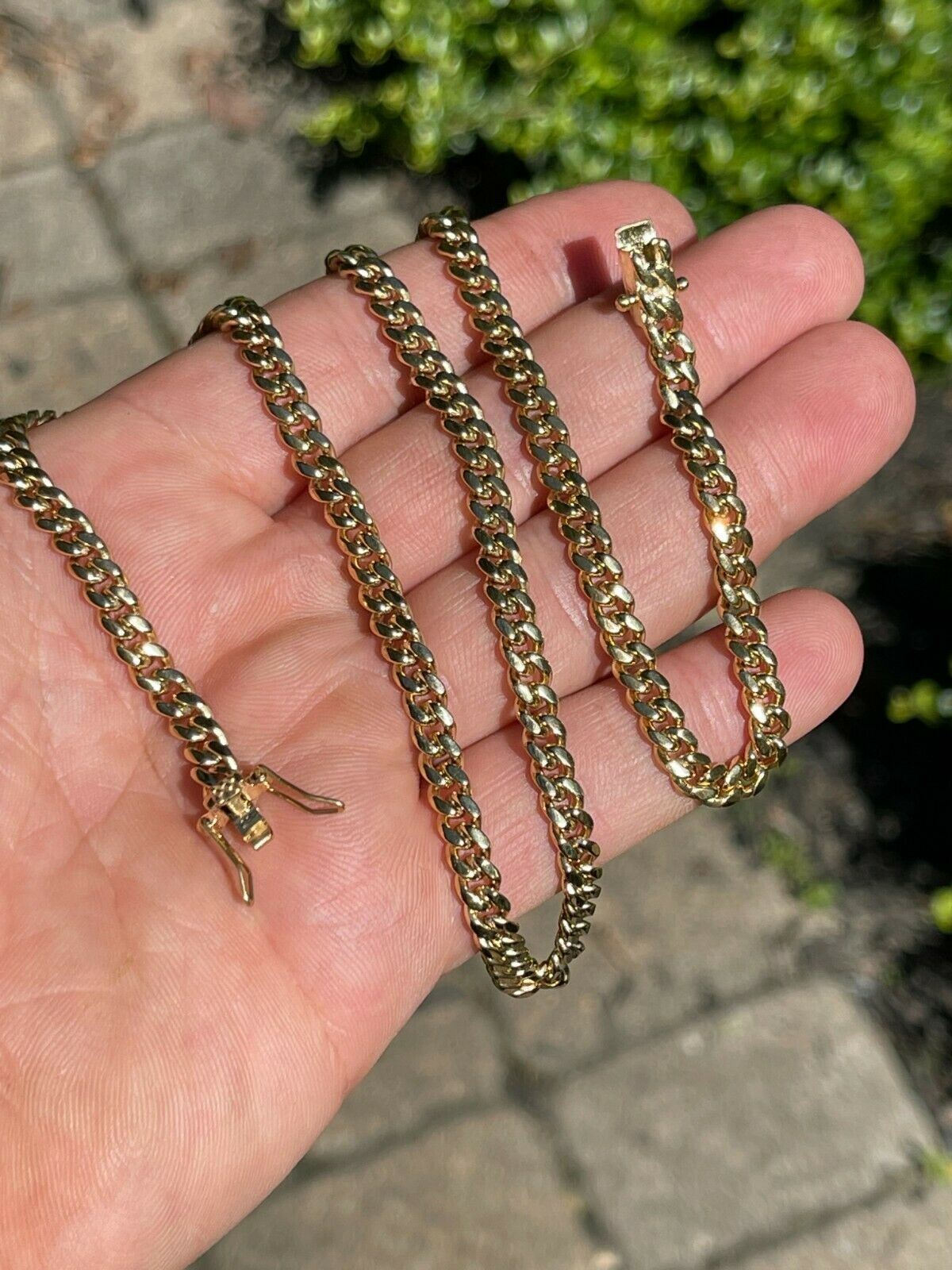 Cadena CUBANA o Pulsera De ACERO INOXIDABLE Bañado En Oro 14K en tamaños 4-14mm