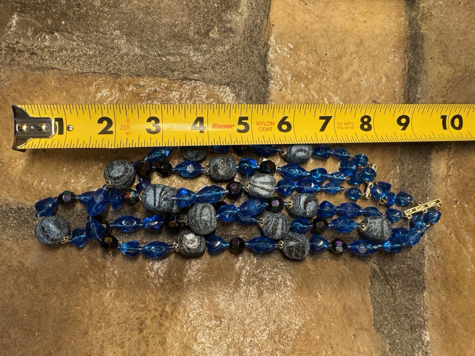 Vintage c1950s West Germany Blue & Gray Multi-Strand Beaded Necklace