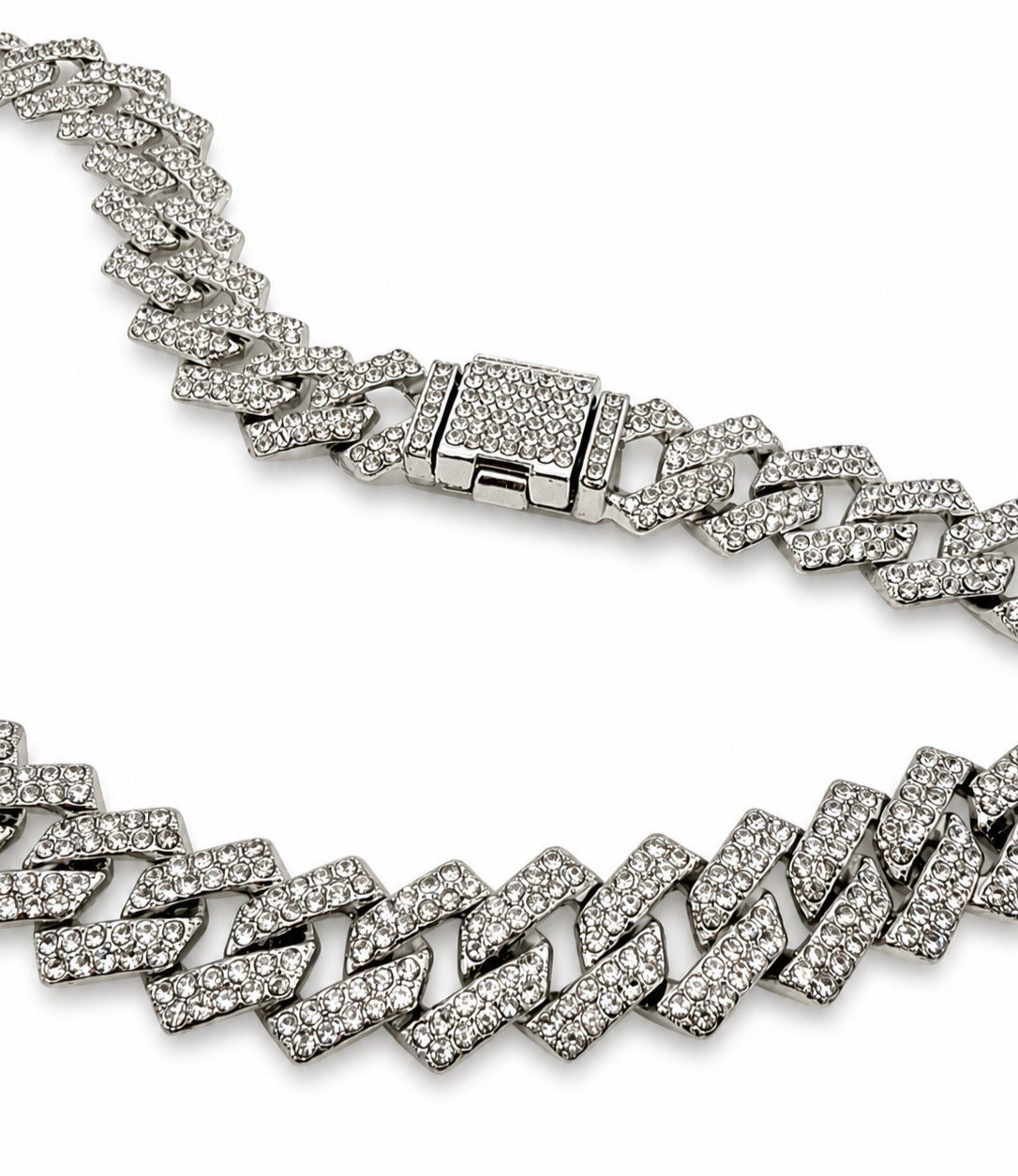 Silver Tone Pavé Bling Crystal Rhinestone Cuban Link Necklace 20″ NWOT