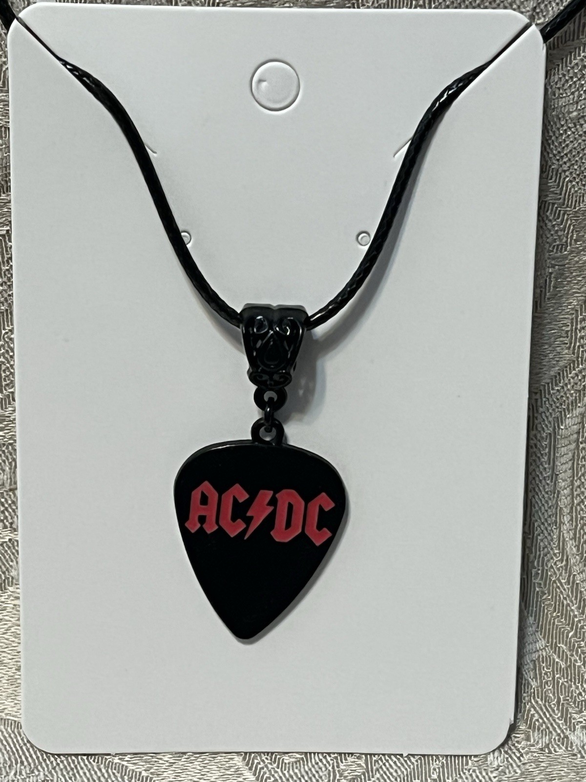 Rock Band AC/DC Black Pendant Black PU Leather Necklace Festival 18”