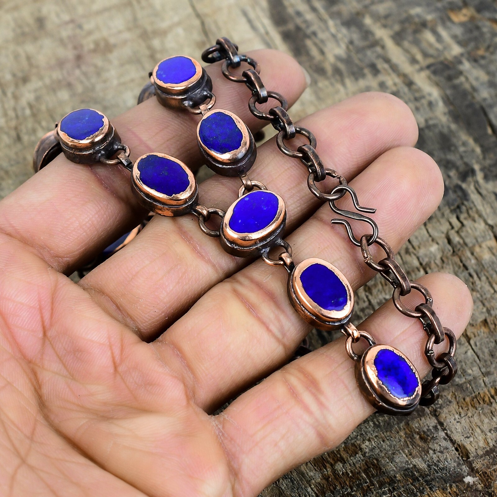 Womens day Sale Copper Lapis Lazuli Stone Trendy Electroformed Chain Necklace