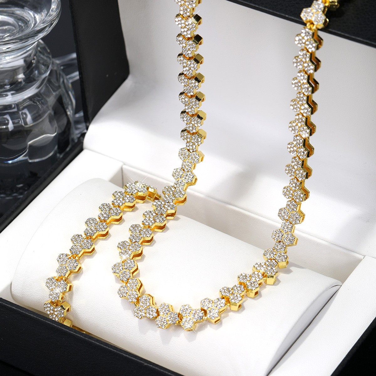 Tennis Jewelry Set Gold Stainless Steel zirconia stone unisex Necklace Bracelet