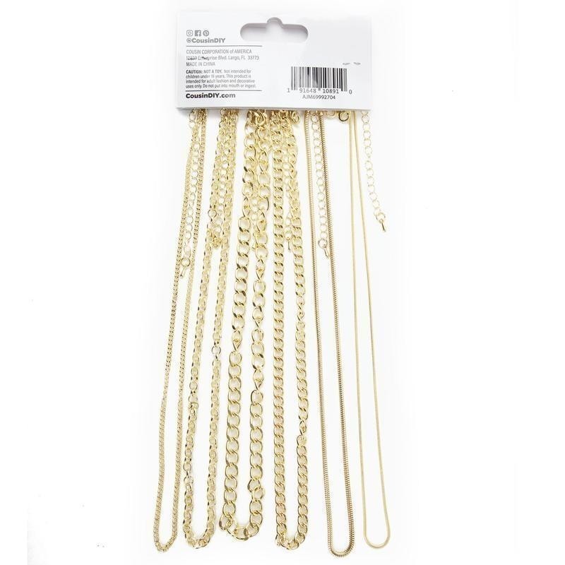 Gold Multi Chain Necklace Pack W/ Lobster Claw Clasps Adult Unisex DIY 6 Pcs New