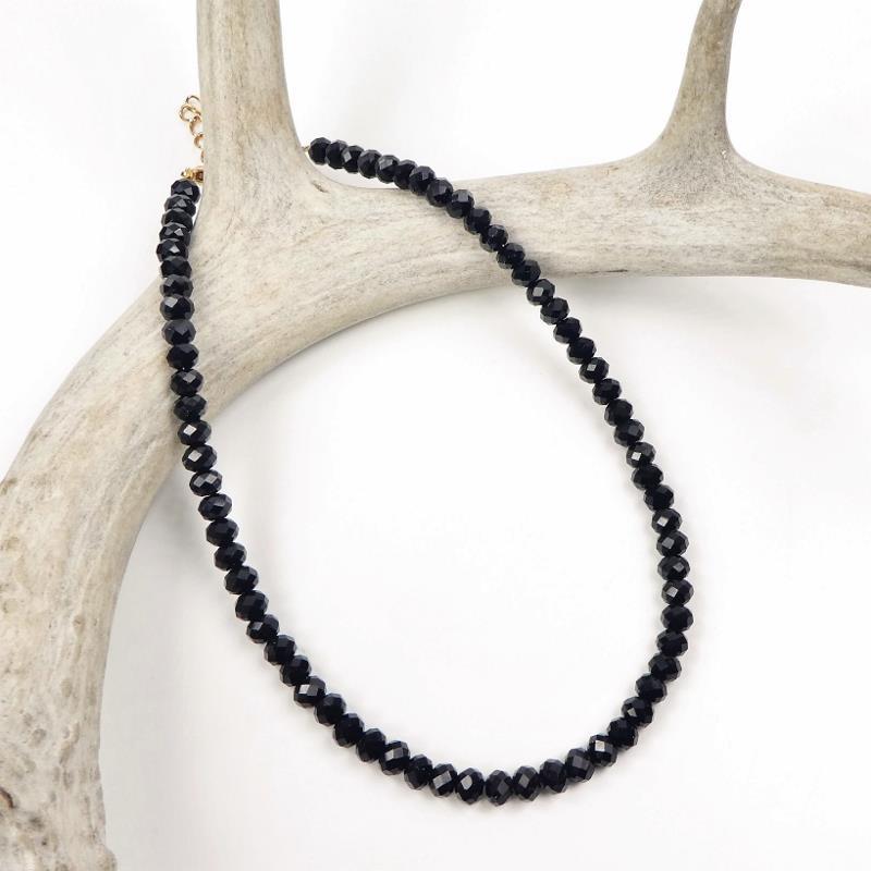 Boho Minimal Chic Sparkling Small Faceted Black Crystals Beads Choker Necklace