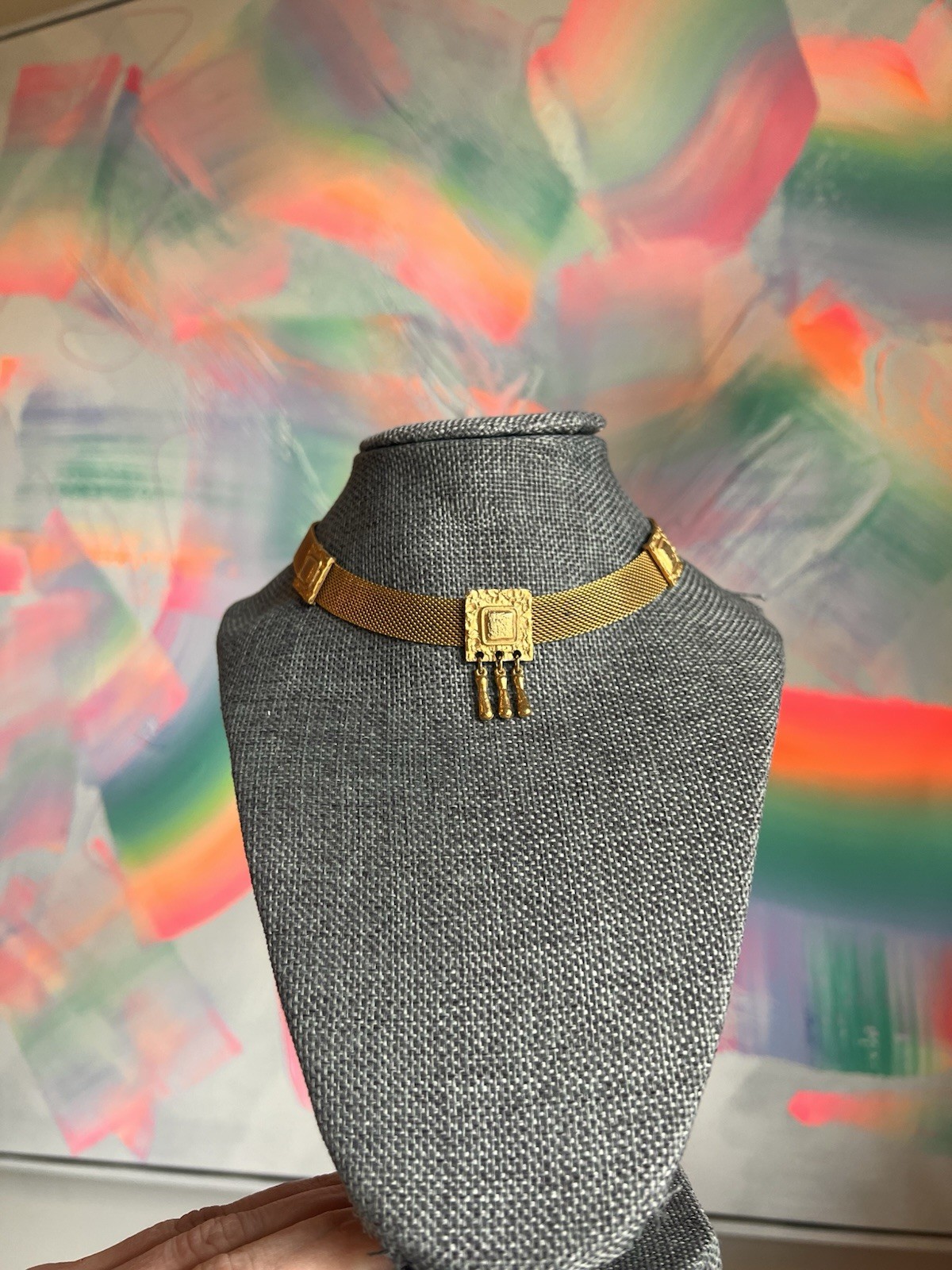 Florenza Gold Tone Mesh Choker Necklace Adjustable 12.5-16” Rare Piece! H4