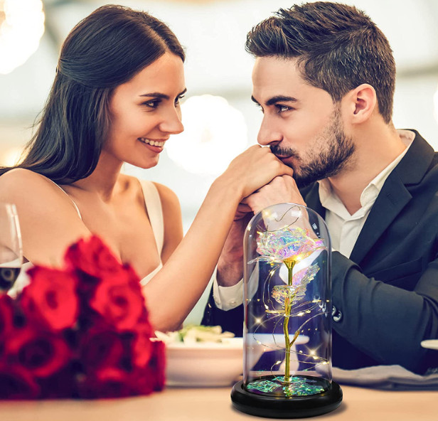 Rose LED Light Glass Gifts for Wife Women Her Christmas Girlfriend Birthday Gift