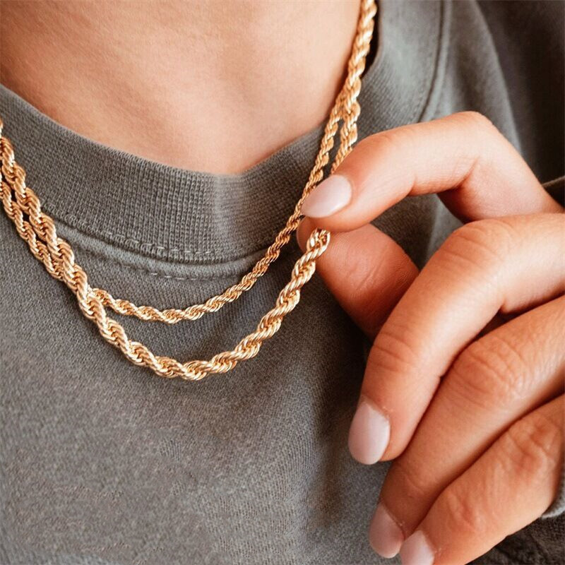 2-7mm Wholesale 18K Gold Plated Stainless Steel Women Men Rope Chain 18-32”