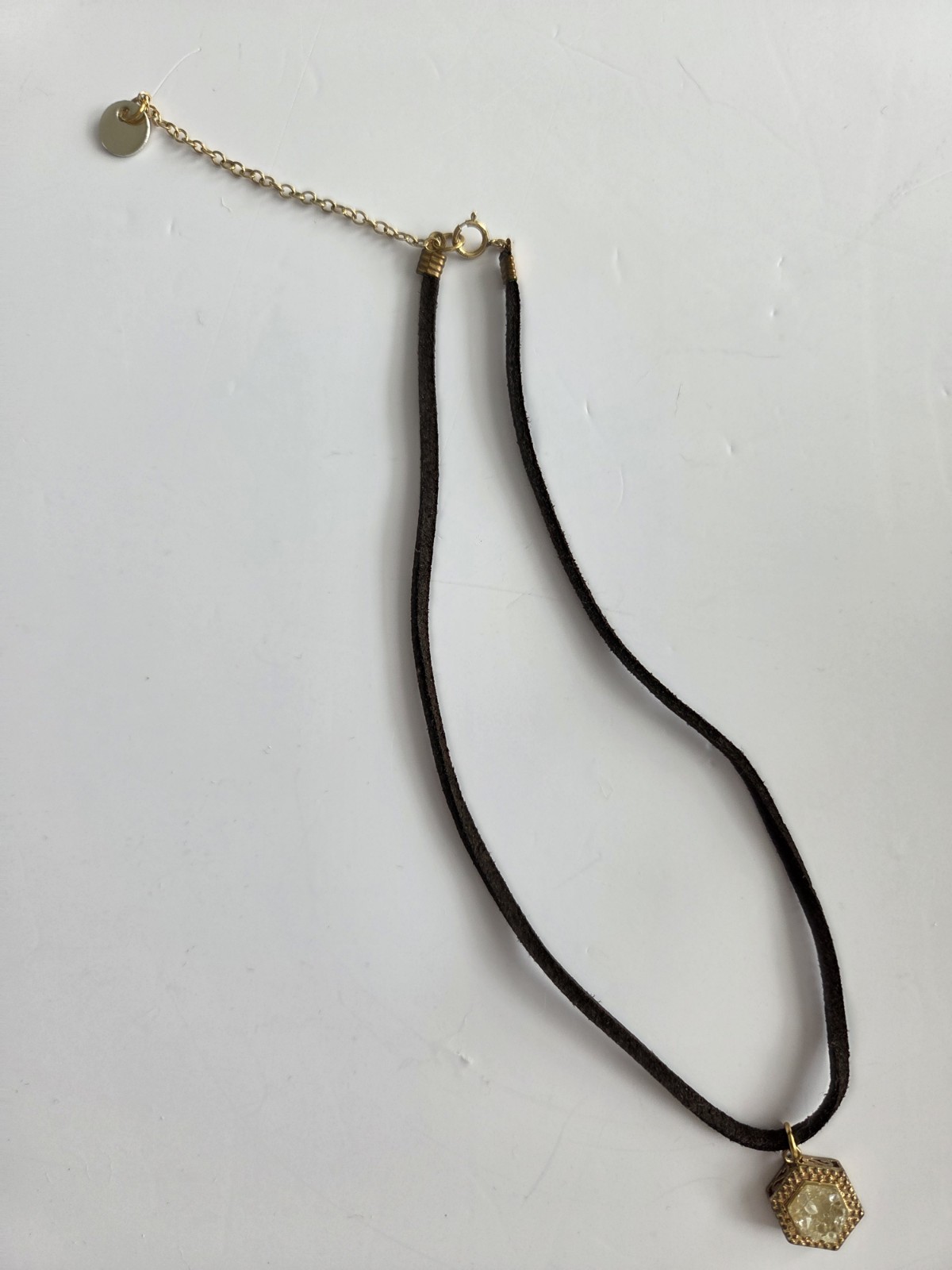 BLB Necklace With Black Cord, 6 Sided Pendant with Gold Tone-6.5 + 3 In Length