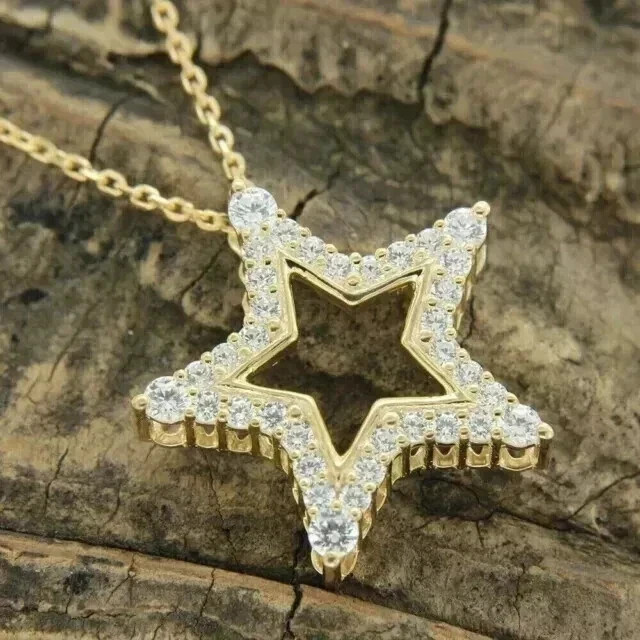 1Ct Simulated Round Cut Diamond Star Pendant Necklace 14K Yellow Gold Plated
