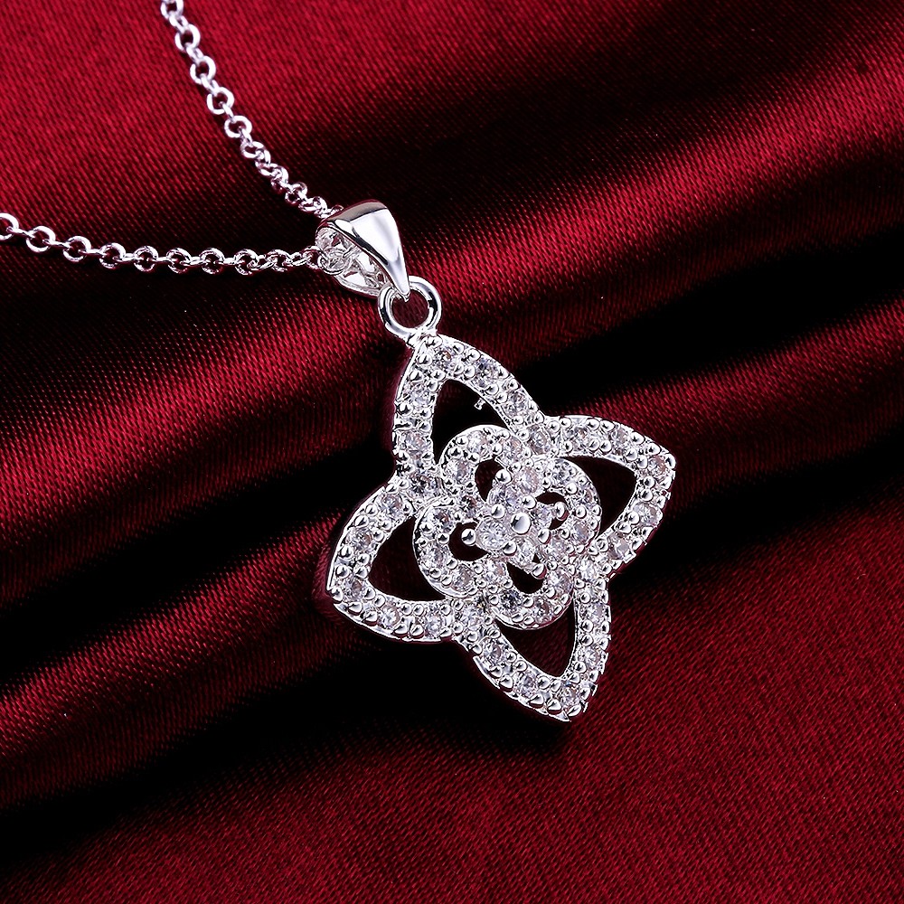 Elegant 925 Sterling Silver Filled SF Flora Cz Pendant Necklace N-A626 Gift