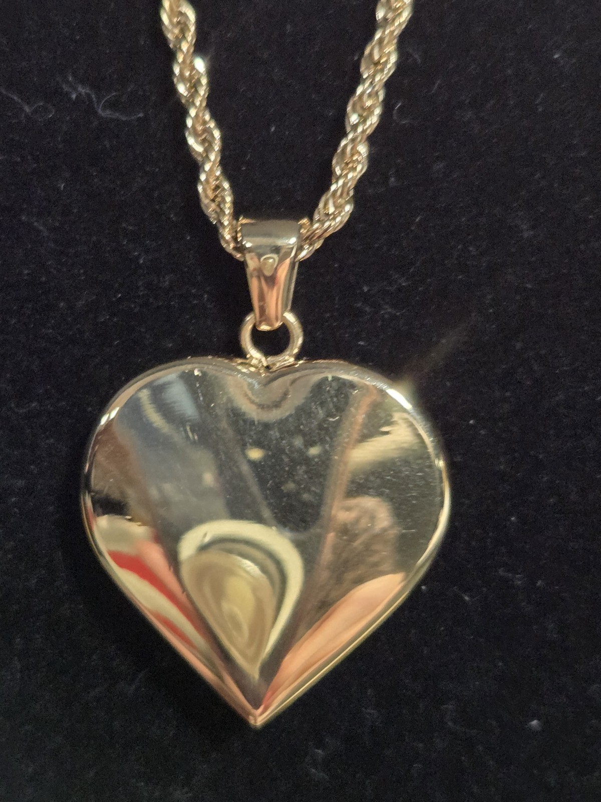 Gold Tone Rope Chain Necklace Puffy Heart Pendant Adult Phrase Inscription 16″