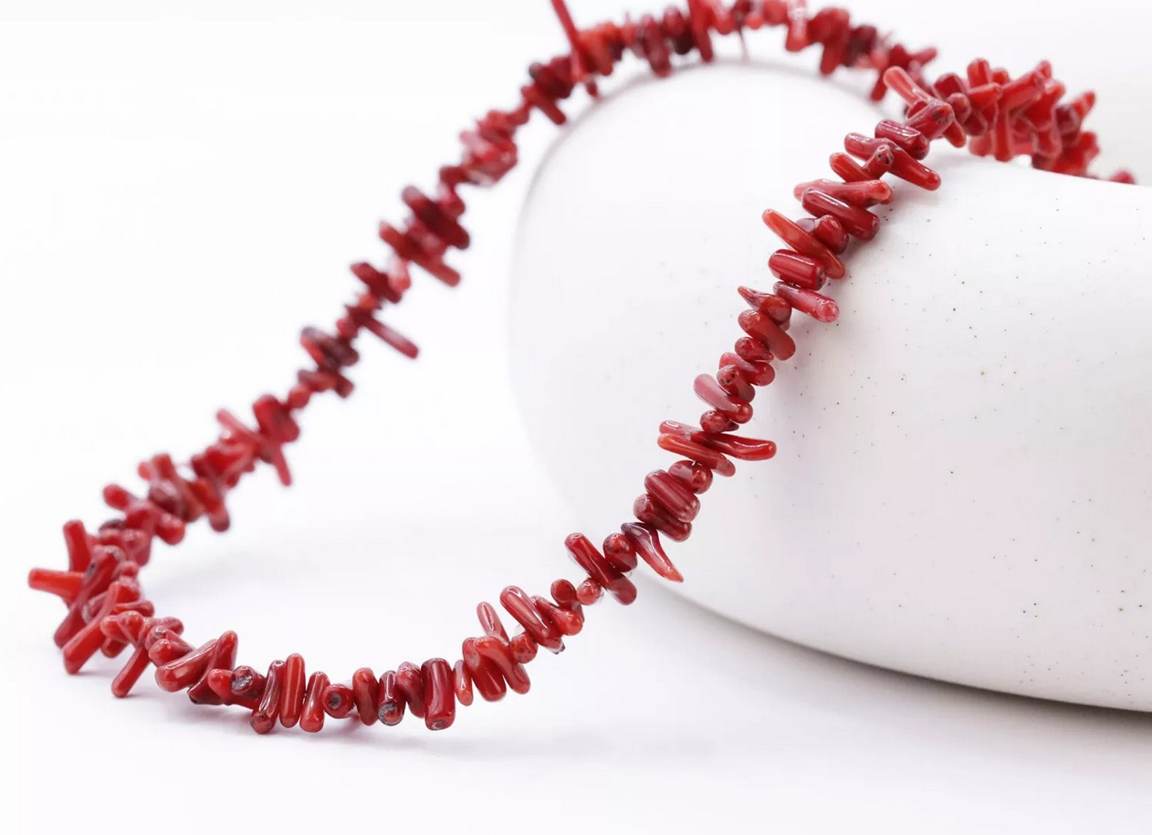 3-10mm Red Coral Chips Necklace, Red Gemstone Necklace, Natural Coral Choker