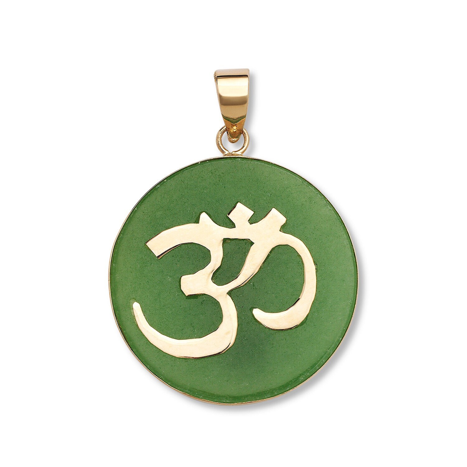 14k Yellow Gold Genuine Jade or Onyx Framed Ohm Sign Pendant – 18mm x 24mm –