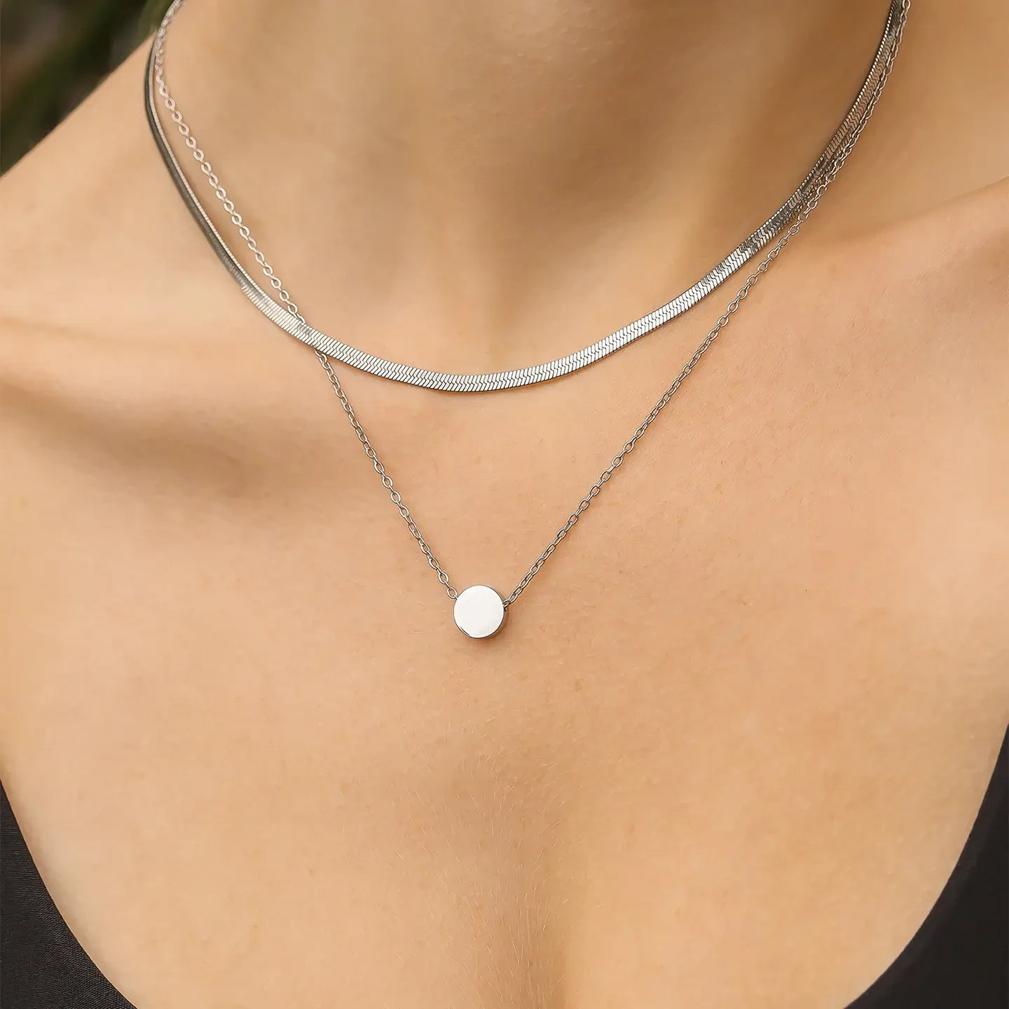 Stainless Steel 3mm Herringbone Chain Necklace 14″