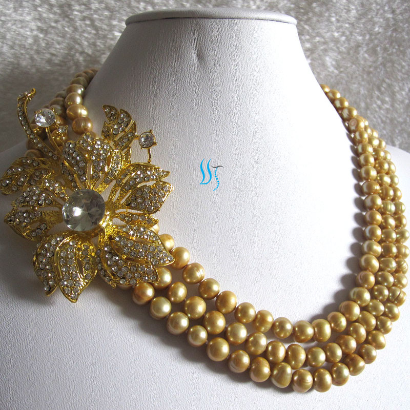18-20″ 3Row 7-8mm Freshwater Pearl Necklace X2844 Wedding——MORE COLORS