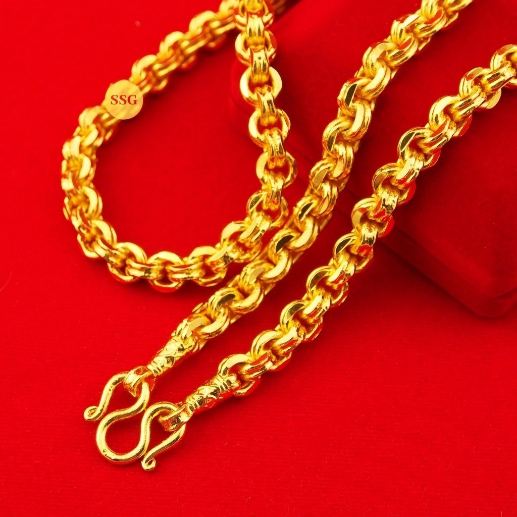 H9 Necklace 24k Gold Plated Men Women Jewelry Weight 8 Baht 26″ Double ring Gem