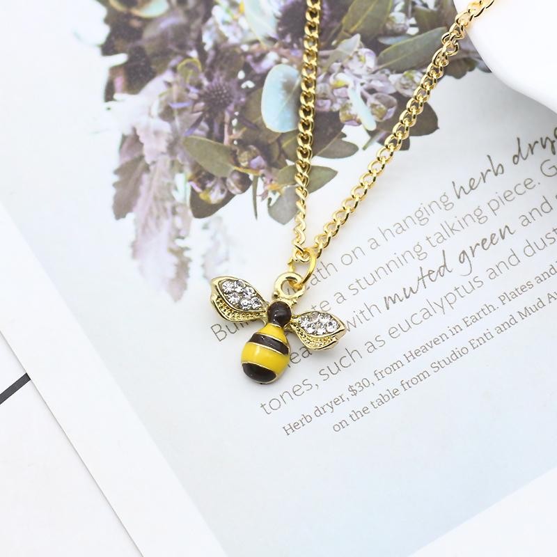 Cute Bee Pendant Necklace Women Girls Crystal Wings Long Chain Jewelry Gift