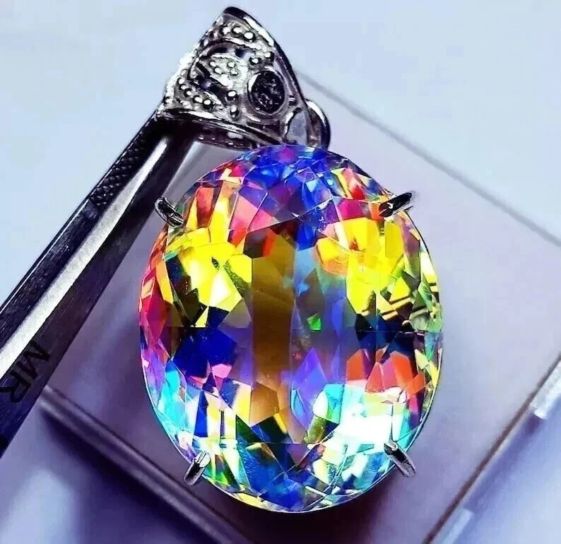 55 CT+ Rare Rainbow Fir Mystic Topaz Pendant Solid 925 Sterling Silver Plated