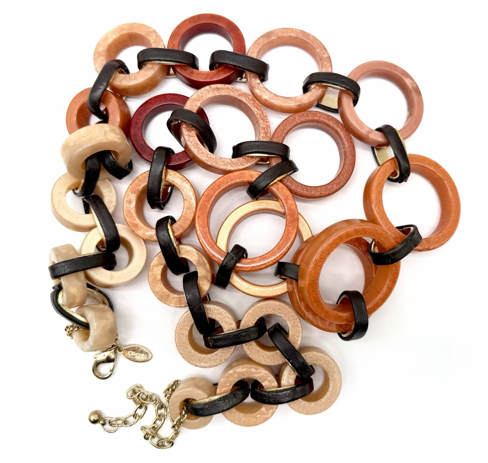 CHICOS Warm Tones Marbled Swirled Lucite & Faux Leather Chunky Links