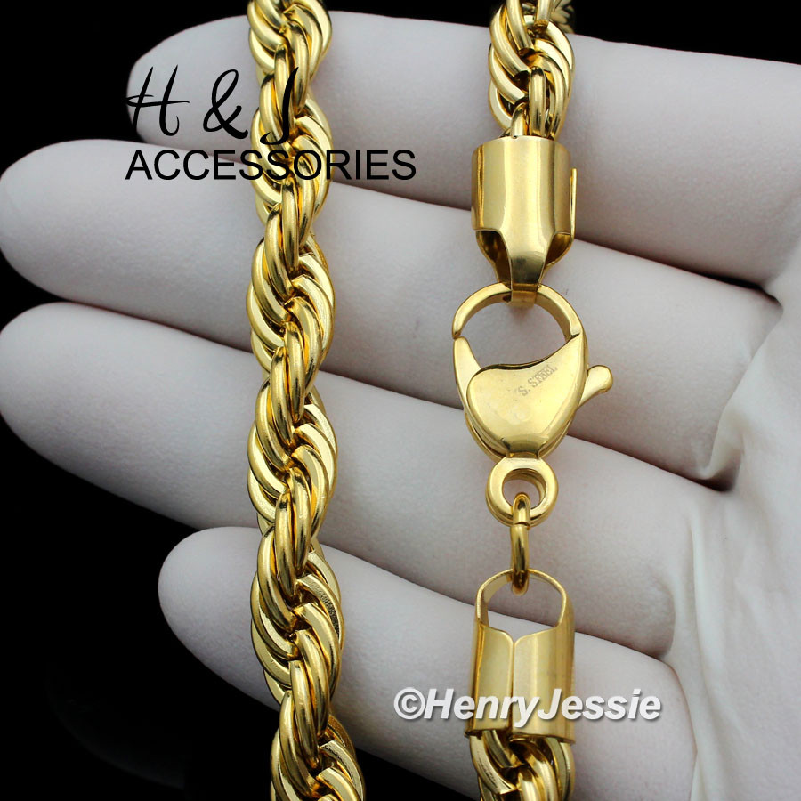 17″20″24″30″MEN Stainless Steel WIDE 8mm Gold Plated Rope Chain Necklace*AGN149