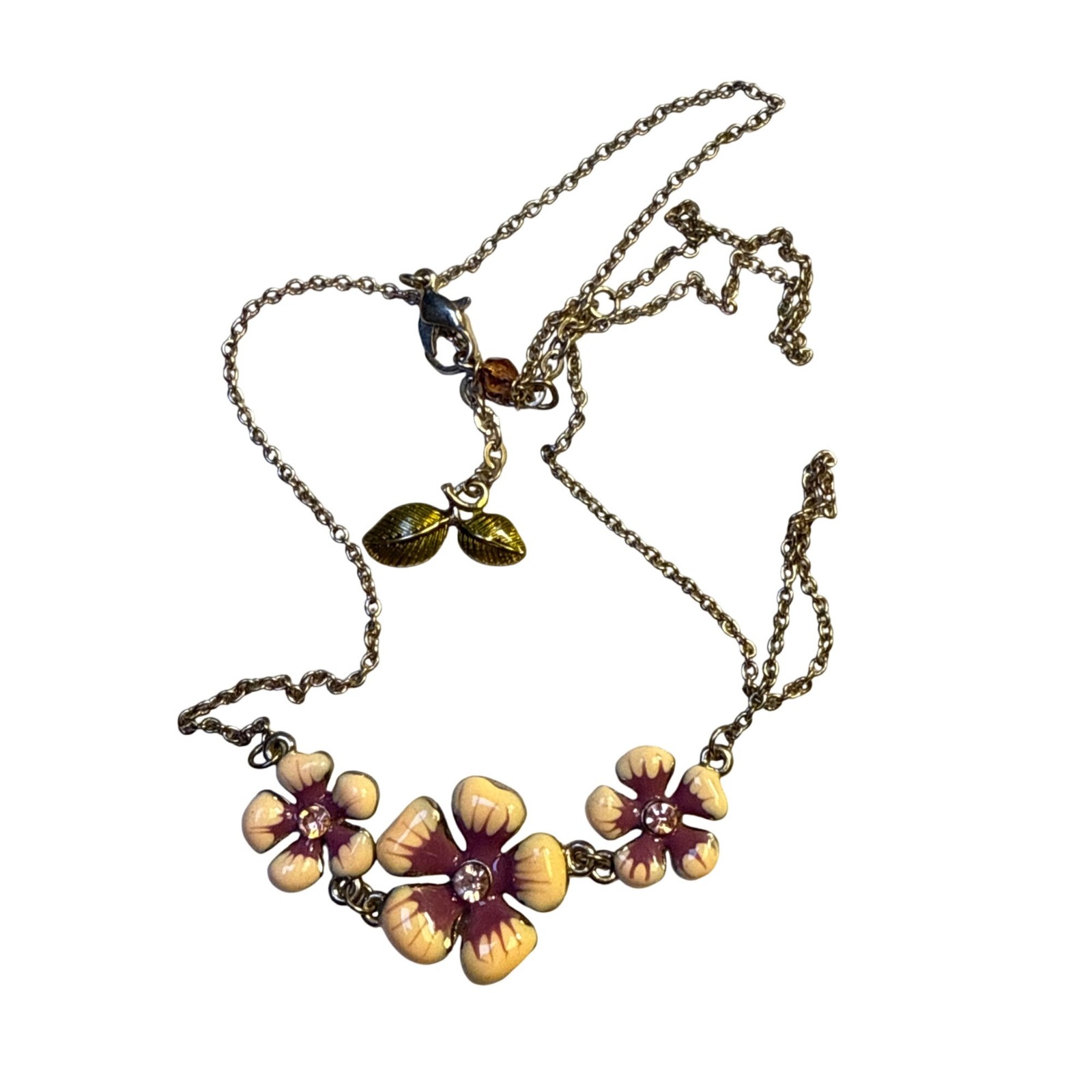 Three Flower Enamel Necklace Colorful Pendant Boho Floral Jewelry Gift