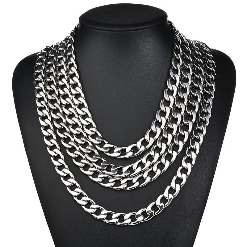 2-15mm Men’s 316L Stainless Steel Silver Curb Link NK Necklace Chain Wholesale