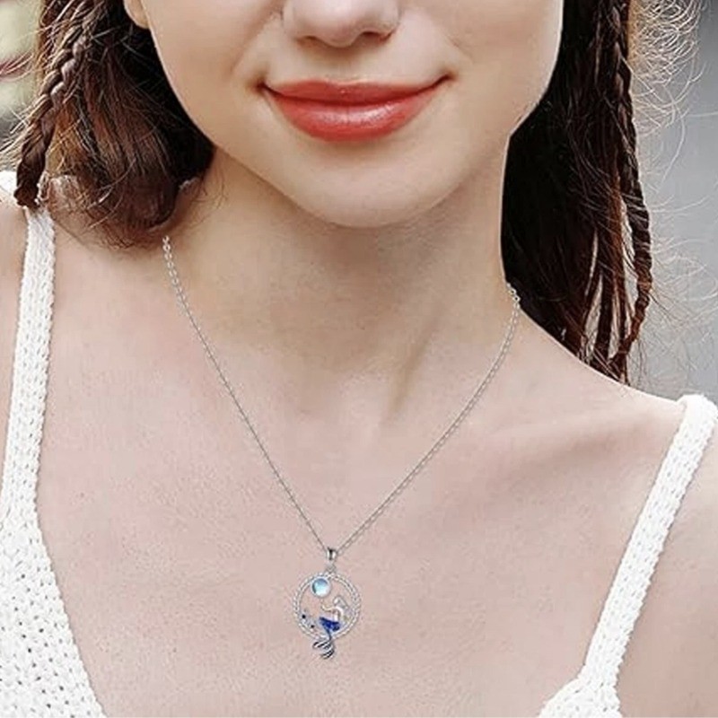 Mermaid Necklace Moonstone Mermaid Pendant Pave CZ Gifts For Her
