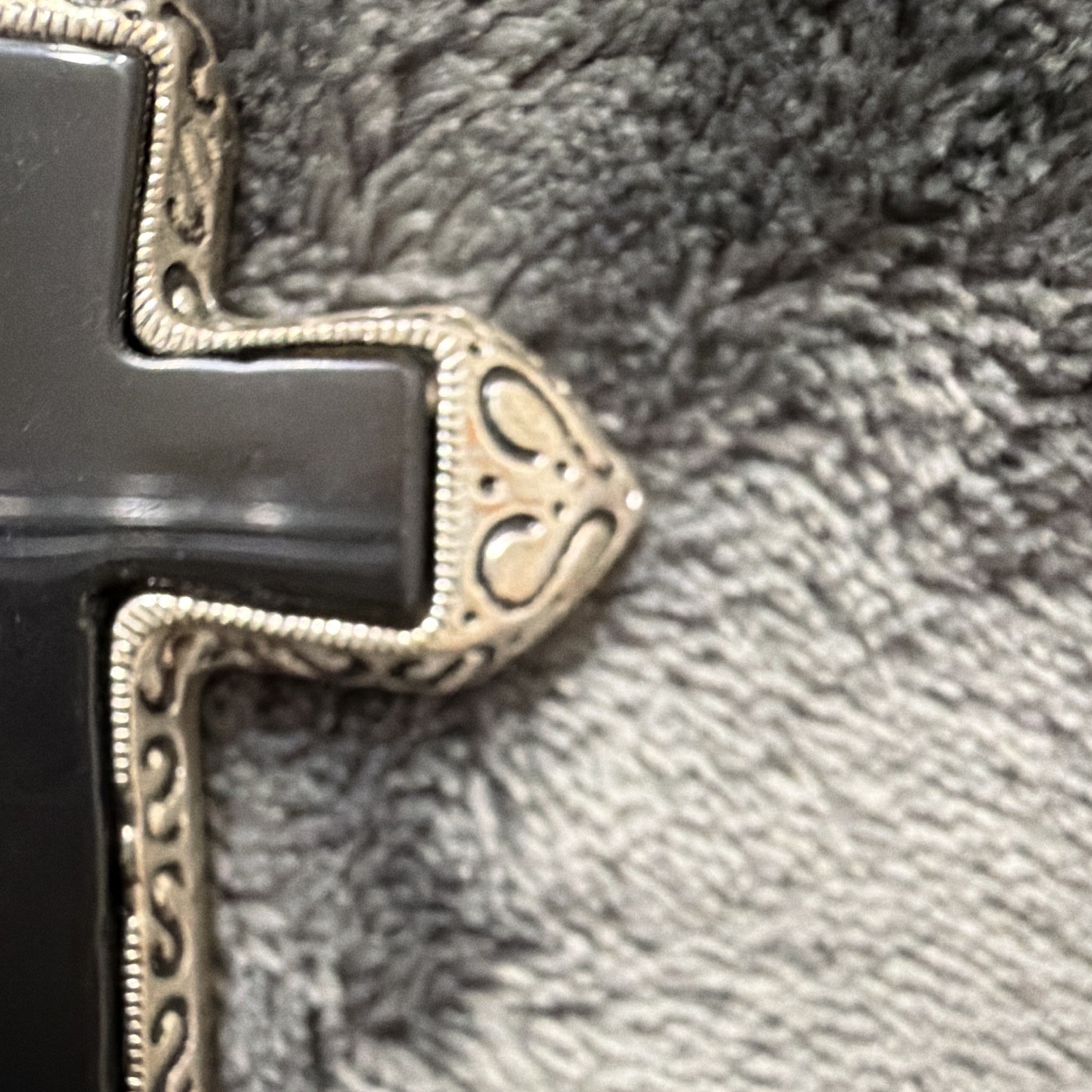 Silver Tone Cross Pendant with Black Inlay Religious Jewelry Costume Pendent