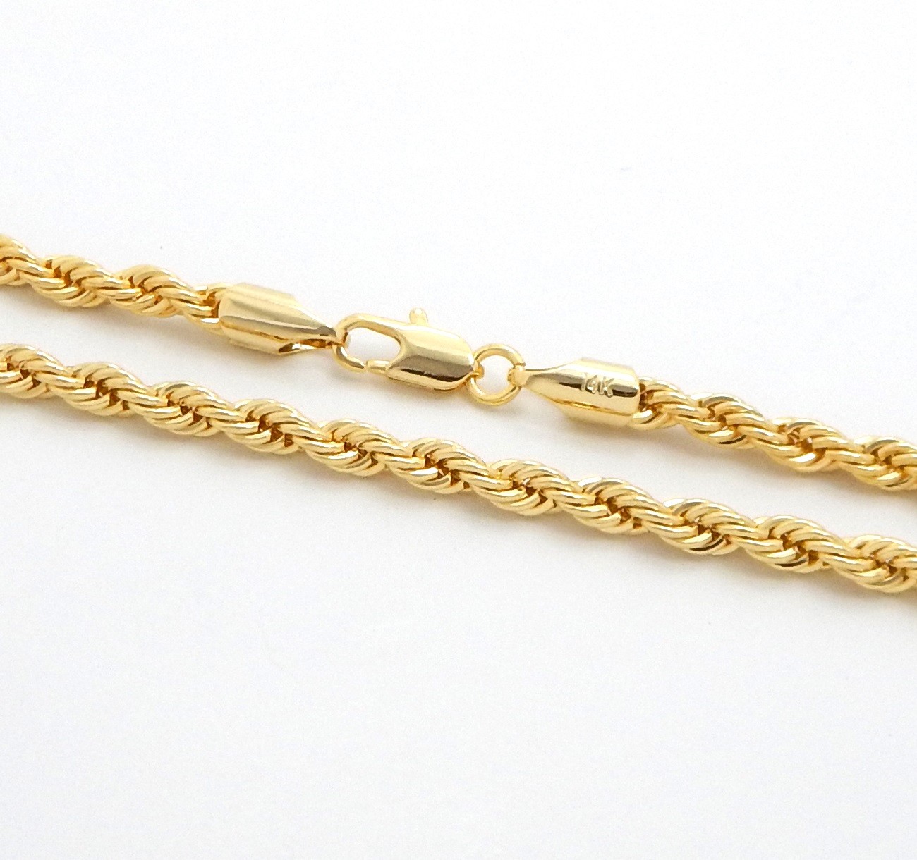 Mens 14K Yellow Gold Plated Rope Chain Necklace 2.5mm 3mm 4mm 18″ 20″ 24″ 30″