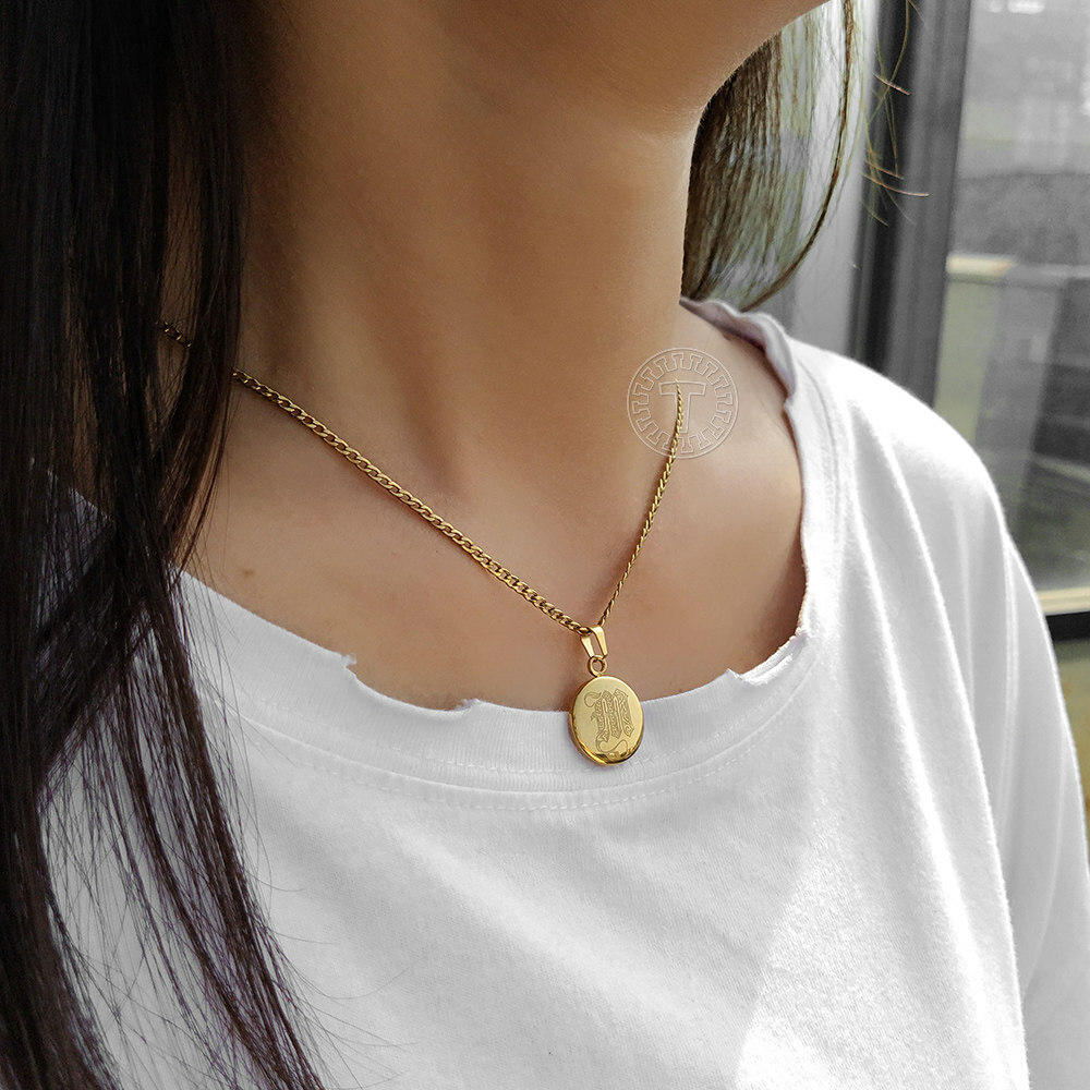 Unisex Men Women Alphabet Gold Letter Initial Pendant Necklace Stainless Steel