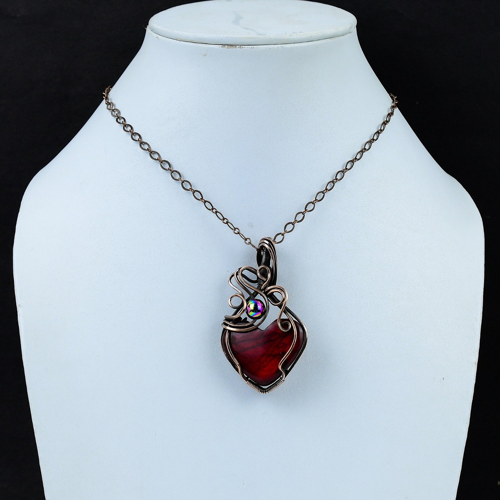 Red Fire Labradorite Pendant Handmade Gemstone Jewelry Copper Wire Wrap Pendant