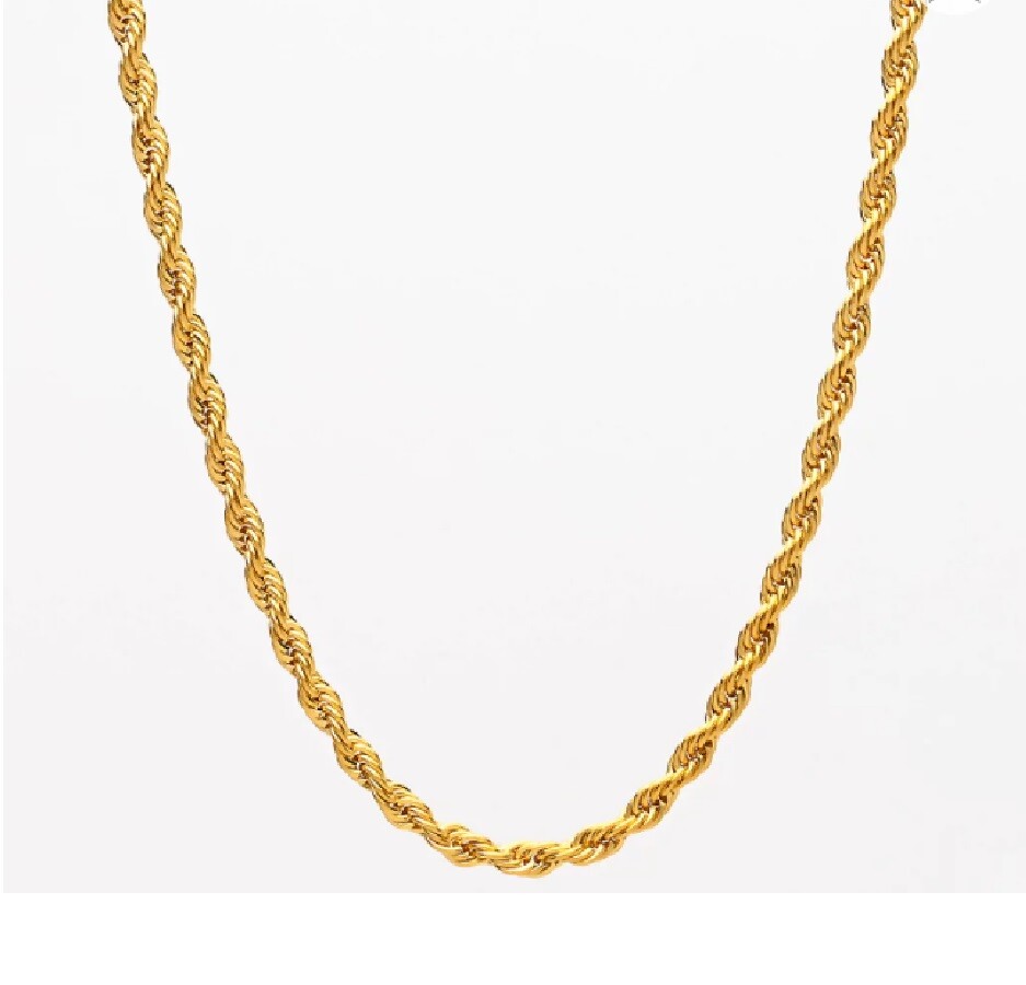 18K Gold Filled 16″- 32″ Tarnish-Resist Classic Diamond-Cut Rope Chain Necklace